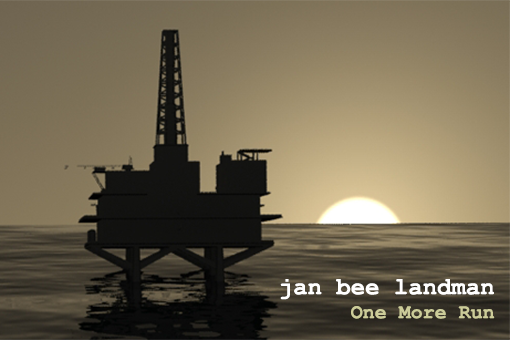 deserted oil rig silhouetted in front of setting sun